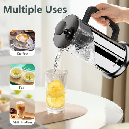 35Oz French Press Coffee Maker, 304 Stainless Steel Coffee Press for Travel & Home Use, Double Insulated, Dishwasher Safe, Silver