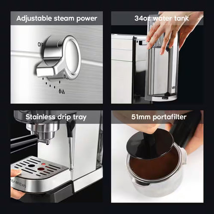 Cm5418-20Cups Silver Stainless Steel Espresso Machine with Milk Frother