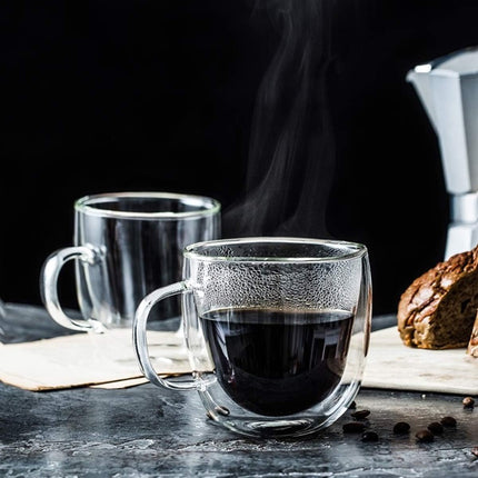 Glass Espresso Cups, Set of 2 6Oz Double Wall Thermo Insulated Shot Cups with Handle, Coffee Mugs for Cappuccino, Great Gift for Coffee Lovers