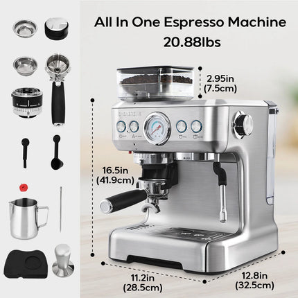 5700GENSE Espresso Machine and Coffee Maker, Integrated Grinder & Milk Frother
