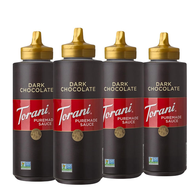 Torani Puremade Dark Chocolate Sauce - 16.5 oz (Pack of 4) - Elevate Your Desserts with Rich Flavor!