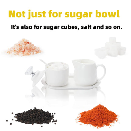 Ceramic Sugar Bowl and Creamer with Tray and Crystal Lid Set of 4,Silver