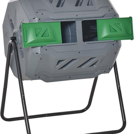 Tumbling Compost Bin Outdoor 360° Dual Chamber Rotating Composter 43 Gallon, Green