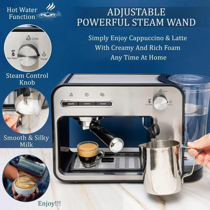 15-Bar Automatic Espresso Machine with Milk Frother, 37 Oz