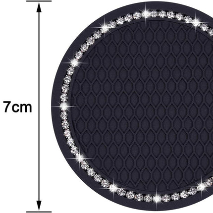 Bling Car Coasters,  2 Pack PVC Car Cup Holder Insert Coaster - anti Slip Universal Vehicle Interior Accessories Crystal Glitter Cup Mats for Women and Men(2.75" Diameter, Black)