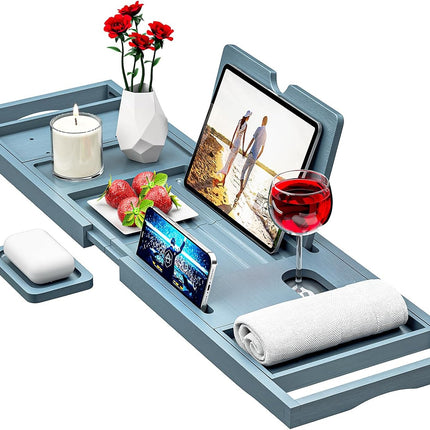 Premium Bathtub Tray Caddy - Bath Tray Bamboo Expandable - Bath Tub Tray Table for Bathtub - Expandable Size, Fits Most Bath Tubs