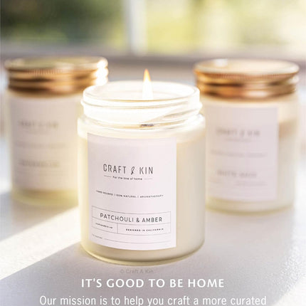 Patchouli & Amber Scented Candle | 8 Oz 45 Hour Long Lasting | Classic Soy Candles Wood Wick | Made with Natural Soy | Gifts for Men and Women