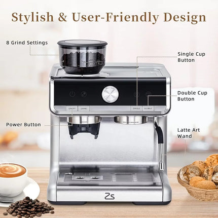 20 Bar, 1-Cup Silver Home Use Espresso Machine