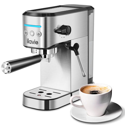 Espresso Machine Steel Silver, 20 Bar Coffee Espresso Maker with Milk Frother Steam Wand, 1L Water Reservoir, New