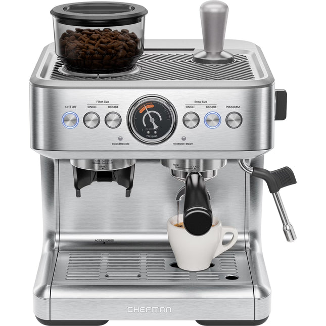 Supreme Espresso Machine with Conical Burr Grinder & Steam Wand – Premium Stainless Steel Design