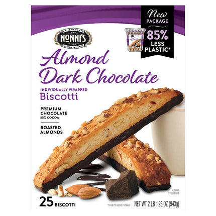 Nonni’s Almond Dark Chocolate Biscotti - 25 Count Delightful Treats