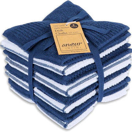 Kitchen Towels Set of 4 - Fast Absorbing, Quick Dry & Super Soft Terry Cotton Dish Towel with Hanging Loop for Cleaning and Drying Dish (16 X 26 Inches - Blue)