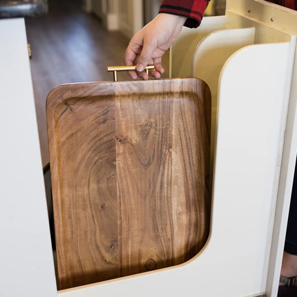 - Acacia Wood Rectangle Tray with Gold Color Handles, One Size