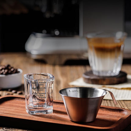 Espresso Shot Glasses Measuring Cup Liquid Heavy Glass for Baristas 2Oz for Single Shot of Ristrettos (2 Pack)