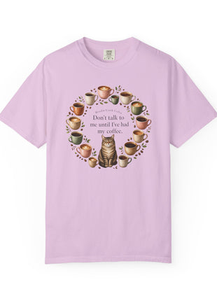 Woodin Creek Coffee Coffee Cat T-Shirt — "Don’t talk to me until I’ve had my coffee" Graphic Tee