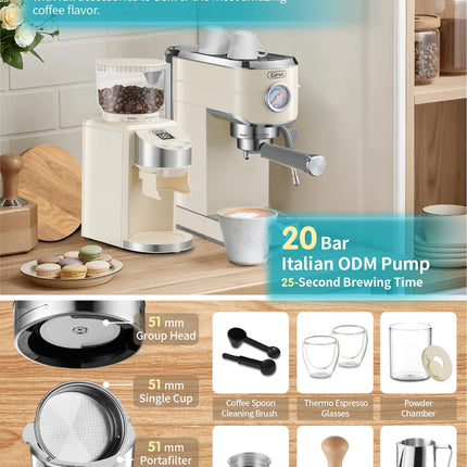 Espresso Machine 20 Bar with Grinder, Professional Espresso Maker with 35 Precise Grind Settings Burr Coffee Grinders Combos, Super-Automatic Espresso Machines, Gift for Coffee Lover