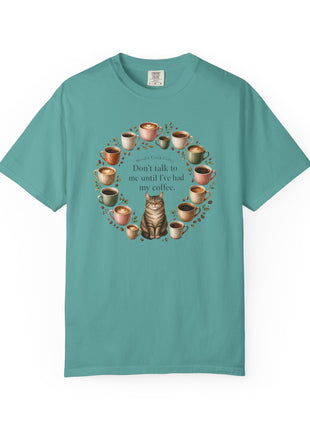 Woodin Creek Coffee Coffee Cat T-Shirt — "Don’t talk to me until I’ve had my coffee" Graphic Tee