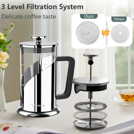 35Oz French Press Coffee Maker, 304 Stainless Steel Coffee Press for Travel & Home Use, Double Insulated, Dishwasher Safe, Silver