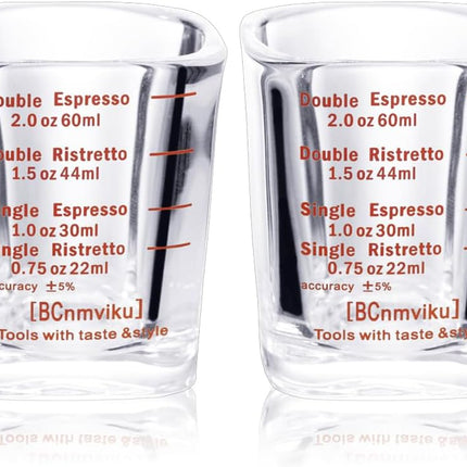 Espresso Shot Glasses Measuring Cup Liquid Heavy Glass for Baristas 2Oz for Single Shot of Ristrettos (2 Pack)