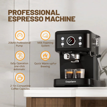 Espresso Machine 20 Bar, Espresso Coffee Maker with Milk Frother Steam Wand Compatible for NS Original Capsules for Latte,Cappuccino,Espresso- Black