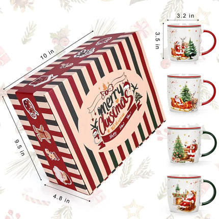 Festive Set of 4 Christmas Coffee Mugs - 11 Oz Ceramic Holiday Drinkware for Santa Lovers - Perfect Merry Christmas Gifts for Women and Kids