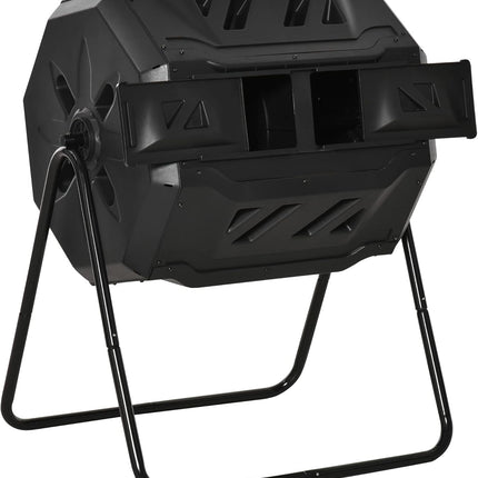 Tumbling Compost Bin Outdoor 360° Dual Chamber Rotating Composter 43 Gallon, Green