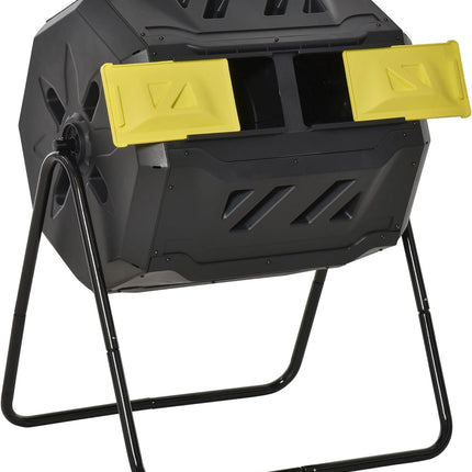 Tumbling Compost Bin Outdoor 360° Dual Chamber Rotating Composter 43 Gallon, Yellow