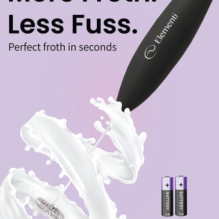 Milk Frother Wand & Drink Mixer - Powerful Coffee Frother Handheld Coffee Mixer Wand with Stand - Milk Foamer to Make Perfect Cappuccino Lattes & Hot Chocolate at Home (Black)