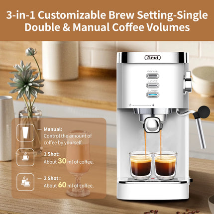 20-Bar Automatic Espresso Machine with Milk Frother - 40-Cup Capacity, White