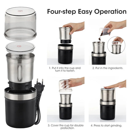 Electric Coffee Bean Grinder with Washable Design for Garlic, Herbs, Grains, and Spices - Automatic Detachable for Effortless Cleaning