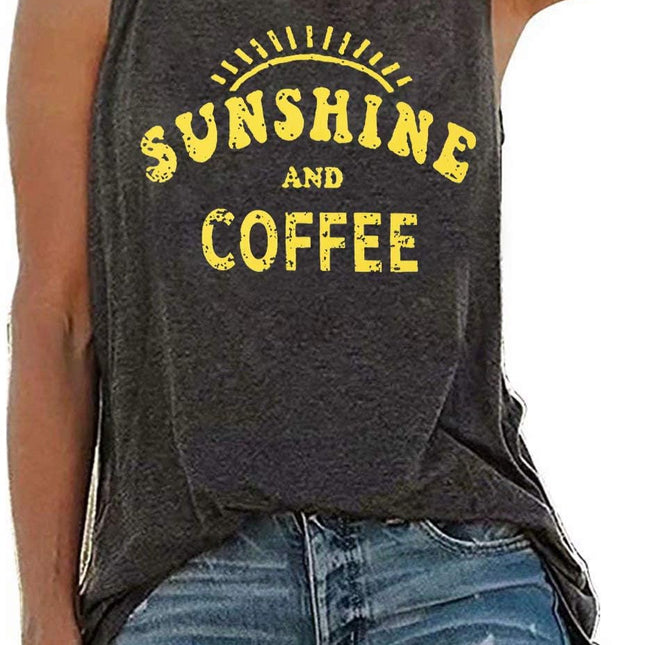 Women's Casual Summer Graphic Tank Top - Sunshine and Coffee Sleeveless Tee