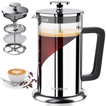 35Oz French Press Coffee Maker, 304 Stainless Steel Coffee Press for Travel & Home Use, Double Insulated, Dishwasher Safe, Silver