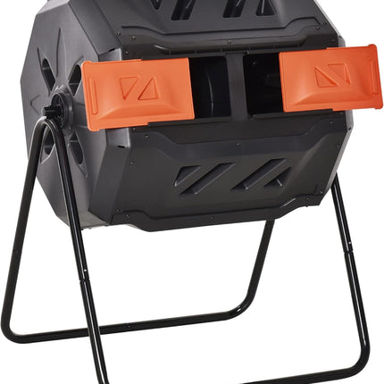 Tumbling Compost Bin Outdoor 360° Dual Chamber Rotating Composter 43 Gallon, Green