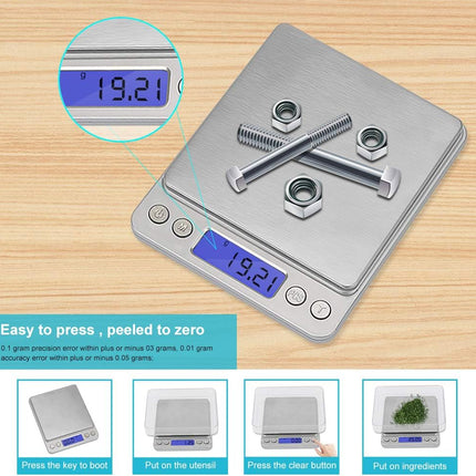 Digital Kitchen Scale, 500G/0.01G Small Pocket Jewelry Scale, Cooking Food Scale Weight Gram and Oz with Back-Lit LCD Display, 2 Trays, 6 Units, Auto Off, Tare, PCS Function, Stainless Steel