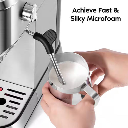 CM5418BASIC 2 Cup Stainless Steel Silver Espresso Machine with Space Saving Design