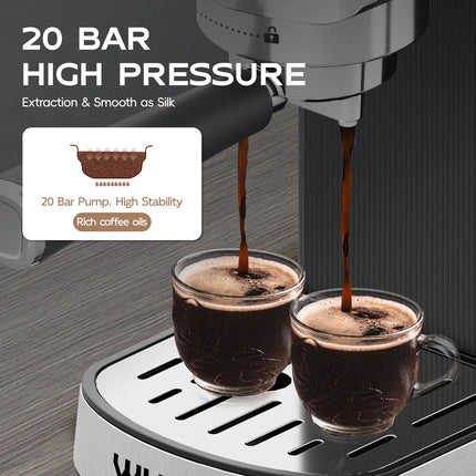 Premium Touchscreen Espresso Machine 20 Bar - Stainless Steel Coffee Maker with Milk Frother & Removable Water Tank