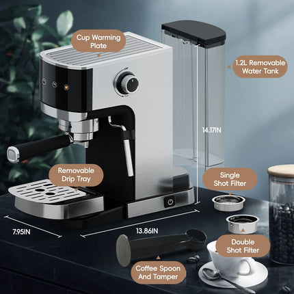 Premium Touchscreen Espresso Machine 20 Bar - Stainless Steel Coffee Maker with Milk Frother & Removable Water Tank