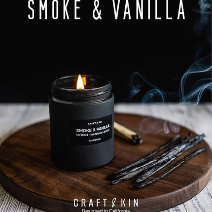 Premium Smoke & Vanilla Candle | Black Scented Candles for Men | Long Lasting with 45 Hour Burn Time, 7.6Oz | Made with Soy | Aromatherapy at Home | Gifts for Men