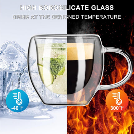 Espresso Cups Set of 2, Double Walled Espresso Shot Glass with Handle, 2.5 OZ Hi