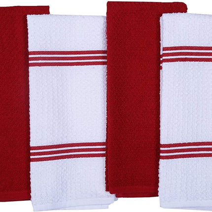 Kitchen Towels Set of 4 - Fast Absorbing, Quick Dry & Super Soft Terry Cotton Dish Towel with Hanging Loop for Cleaning and Drying Dish (16 X 26 Inches - Blue)