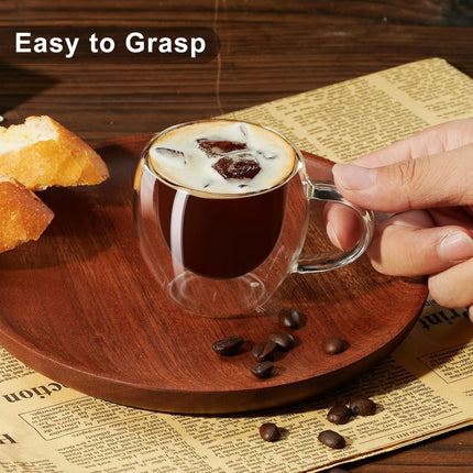 Espresso Cups Set of 2, Double Walled Espresso Shot Glass with Handle, 2.5 OZ Hi