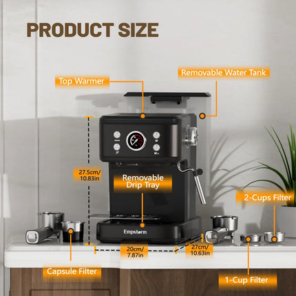 Espresso Machine 20 Bar, Espresso Coffee Maker with Milk Frother Steam Wand Compatible for NS Original Capsules for Latte,Cappuccino,Espresso- Black