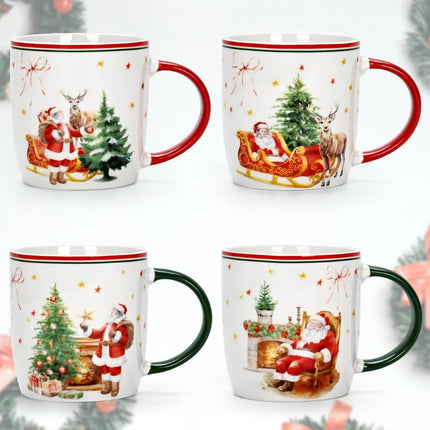 Festive Set of 4 Christmas Coffee Mugs - 11 Oz Ceramic Holiday Drinkware for Santa Lovers - Perfect Merry Christmas Gifts for Women and Kids