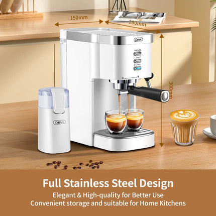 20-Bar Automatic Espresso Machine with Milk Frother - 40-Cup Capacity, White