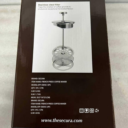 French Press Coffee Maker, 50-Ounce, 304 Stainless Steel Insulated Coffee Press with Extra Screen