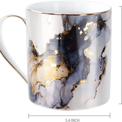 Marble Ceramic Coffee Mug, Tea Cup for Office and Home, 14 OZ, Coffee Tea Cup for Women Men, Black+Gold Marble