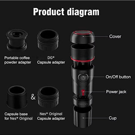 Portable 20-Bar, 1-Cup Black Travel Espresso Machine