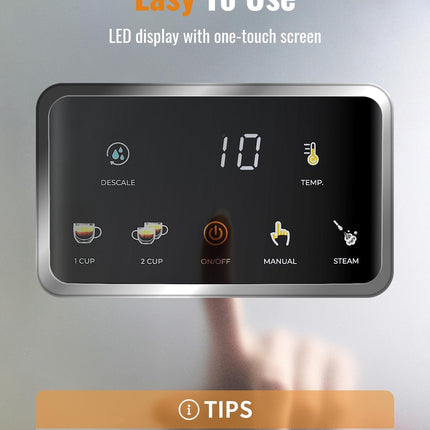 Professional 20 Bar Espresso Machine with Touchscreen & Milk Frother – Perfect for Cappuccinos & Lattes with Adjustable Temperature