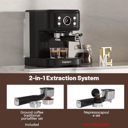 Espresso Machine 20 Bar, Espresso Coffee Maker with Milk Frother Steam Wand Compatible for NS Original Capsules for Latte,Cappuccino,Espresso- Black