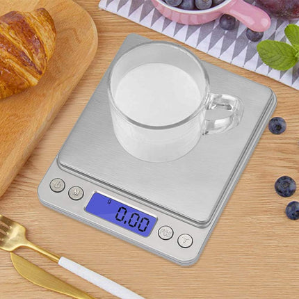 Digital Kitchen Scale, 500G/0.01G Small Pocket Jewelry Scale, Cooking Food Scale Weight Gram and Oz with Back-Lit LCD Display, 2 Trays, 6 Units, Auto Off, Tare, PCS Function, Stainless Steel
